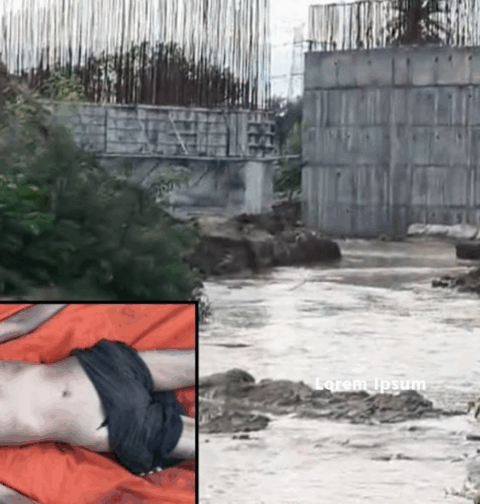 "Rescue team members recovering the body of a laborer swept away by floodwaters near a culvert construction site in Korbi village, Korba district."